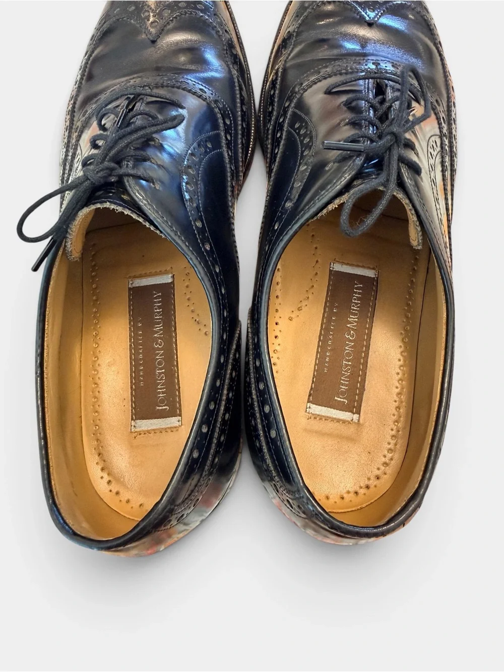 Johnston & Murphy Men’s 9.5 C Black Leather Wingtip Oxford Dress Shoes Brogue